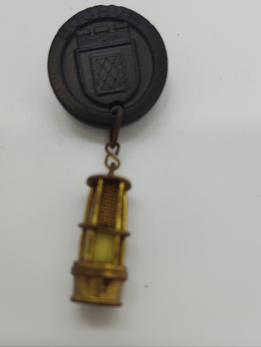 Vintage Black Medallion  Bochum Germany Hanging Brass  Charm - Black & Gold Pin